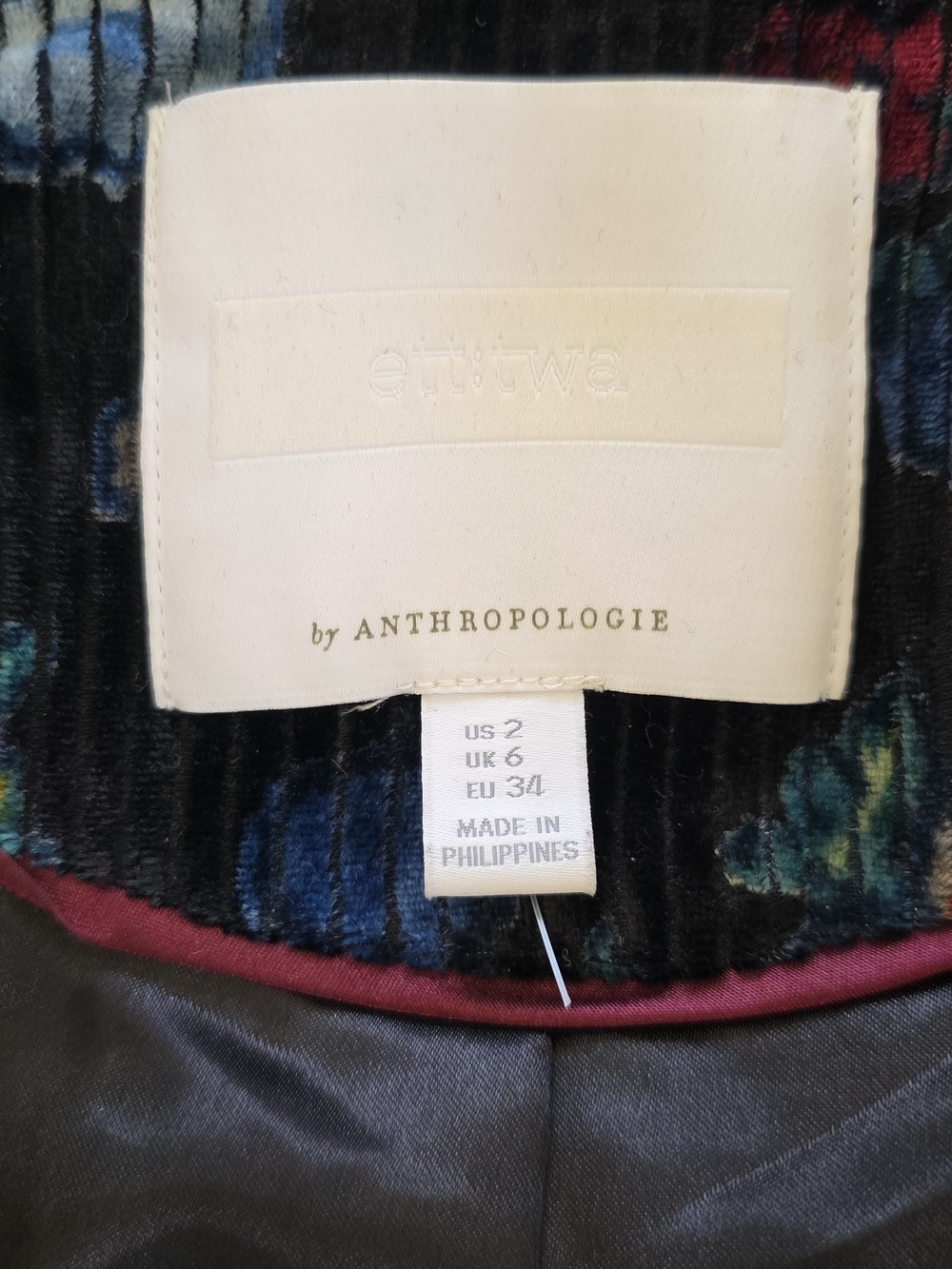Anthropologie Women's Floral Velvet Blazer - Black Multicolor - Picture 6 of 9